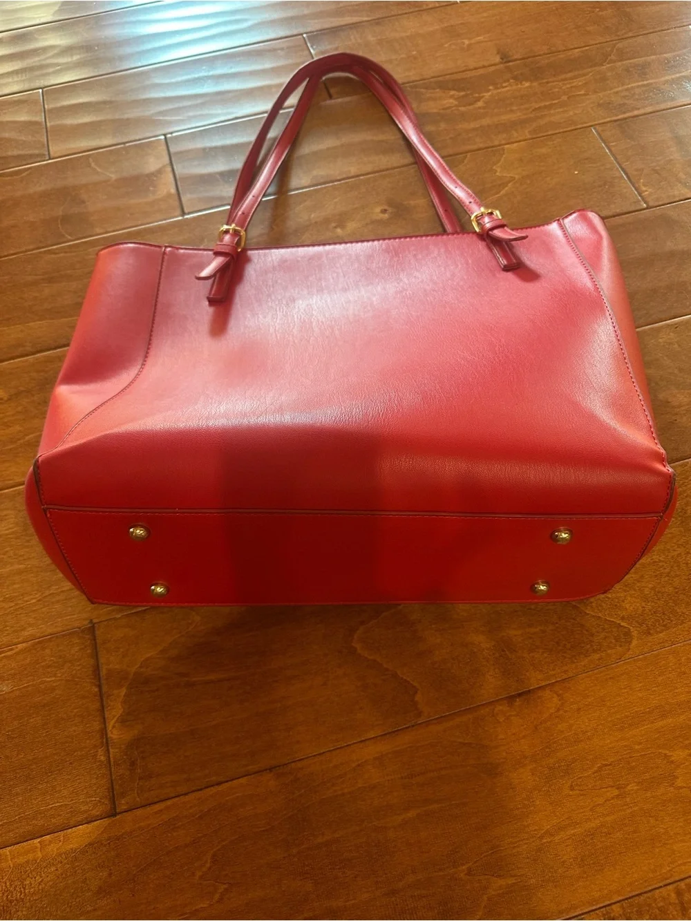 Badgley Mischa Red Leather Office Bag with Gold Logo. Zips shut.